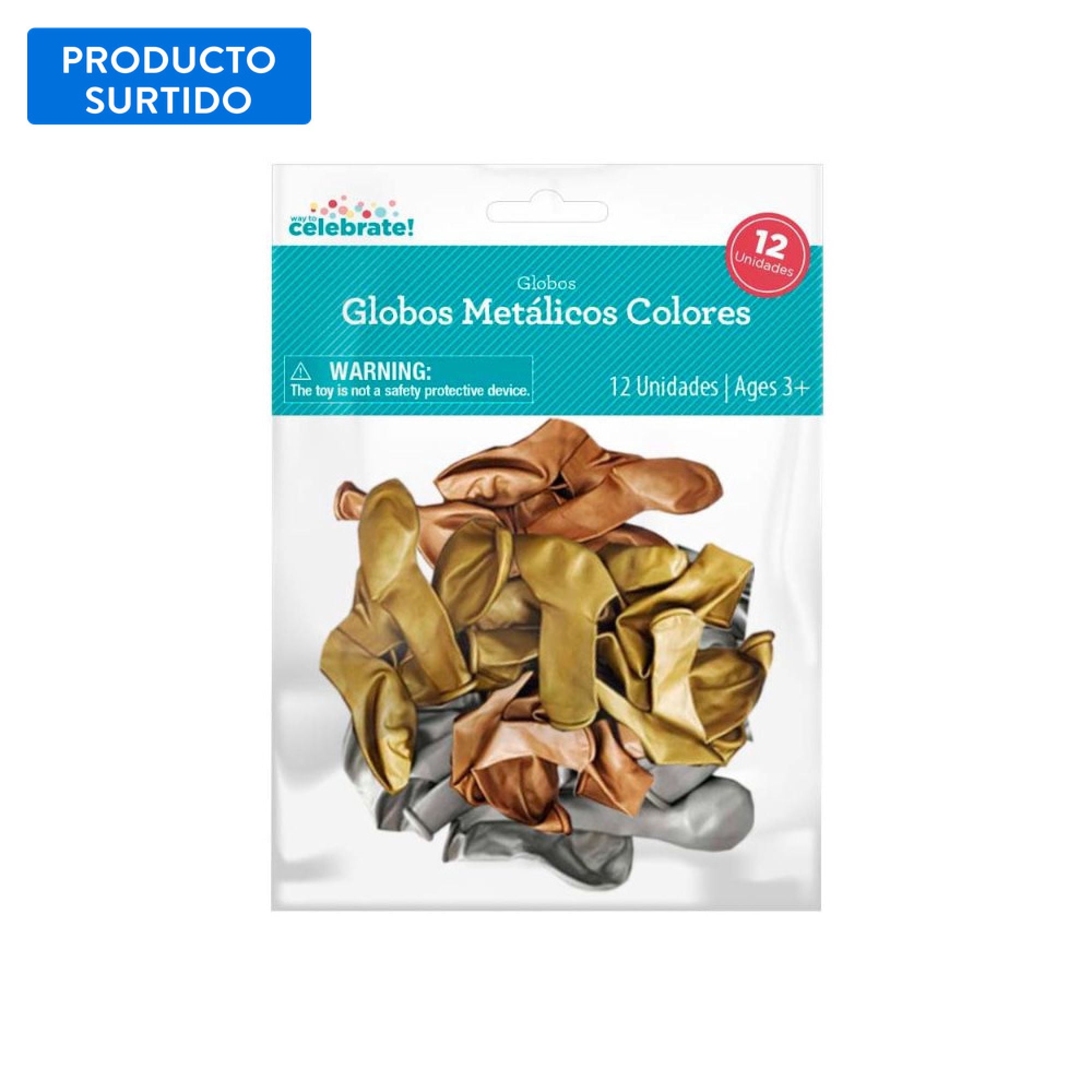 Set 12 Globos Metálizados 3 Colores (gold-champagne-silver), Color Surtido 1 Un Way To Celebrate