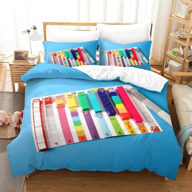 v110 Bed Sheets Cartoon Number-Blocks Bedding Set,Duvet Cover Bed Set Quilt Cover Pillowcase,King Queen Twin Size Boys Girls Adults 3-Piece Bedding Set (1 Duvet Cover + 2 Pillow Shams) Bed Sheets ju11