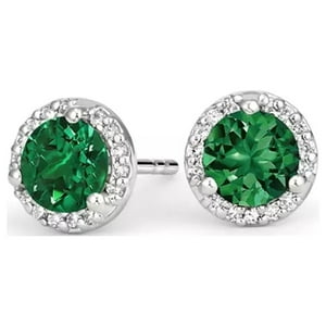 Aros Paris Jewelry 14K White Gold Plated 1/2 Carat Round Created Emerald Halo Stud Mujeres