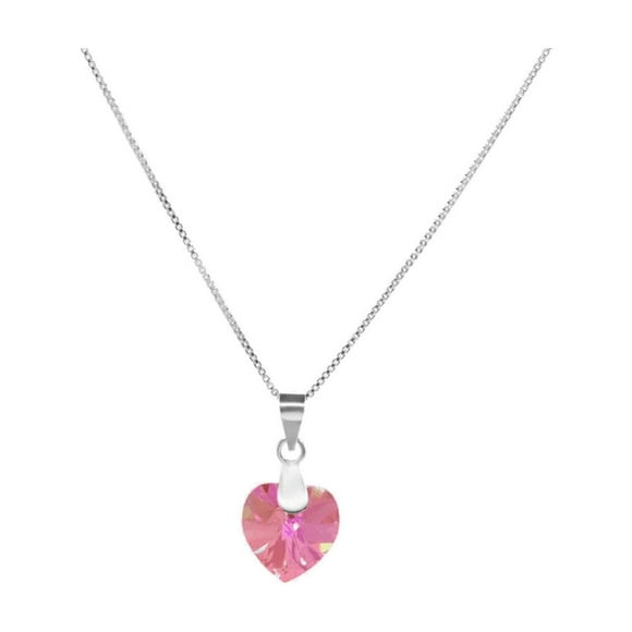 Collar De Plata Corazón Cristal Rosa