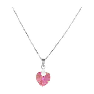 Fershop - Collar De Plata Corazón Cristal Rosa