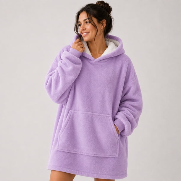 Poleron Felpa Con Capucha Manta Polar Bata Frazada Invierno