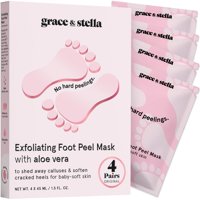 Mascarilla Exfoliante Para Pies Ganadora Del Premio Grace & Stella Con Aloe Vera, 4 Pares