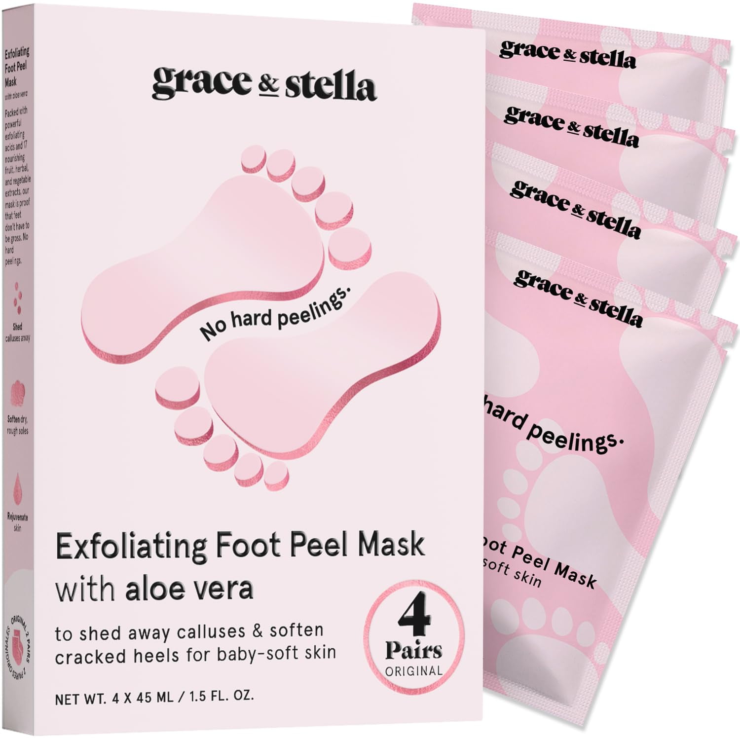 Mascarilla Exfoliante Para Pies Ganadora Del Premio Grace & Stella Con Aloe Vera, 4 Pares