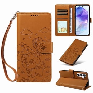 Funda Billetera Foxdock Compatible Con Samsung Galaxy A55, Diseño Perrito Tierno, Ranuras Para Tarjetas Y Soporte Plegable