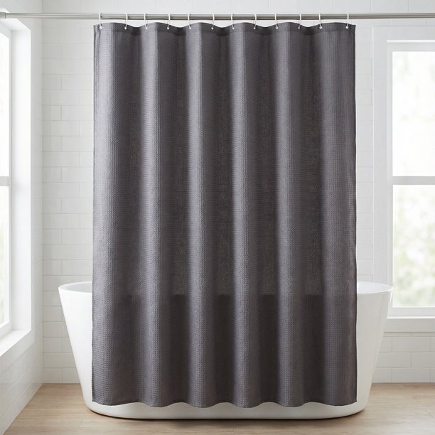 REGALWOVEN Cortina de Ducha Moderna de Tejido de Waffle con 12 Ganchos Impermeable para Baño Gris 71"W x 71"L