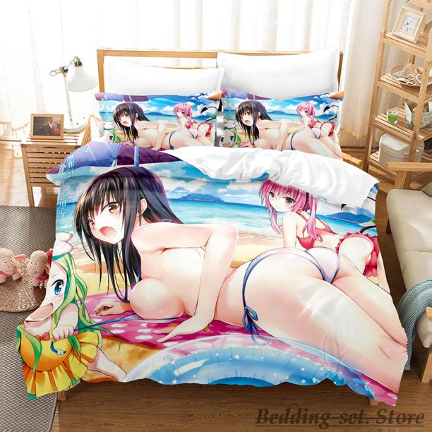 Sexy Grils To Love Ru Bedding SetAnime three-piece set Adult Kid Bedroom Duvetcover Sets Kawaii Girls roupa de cama