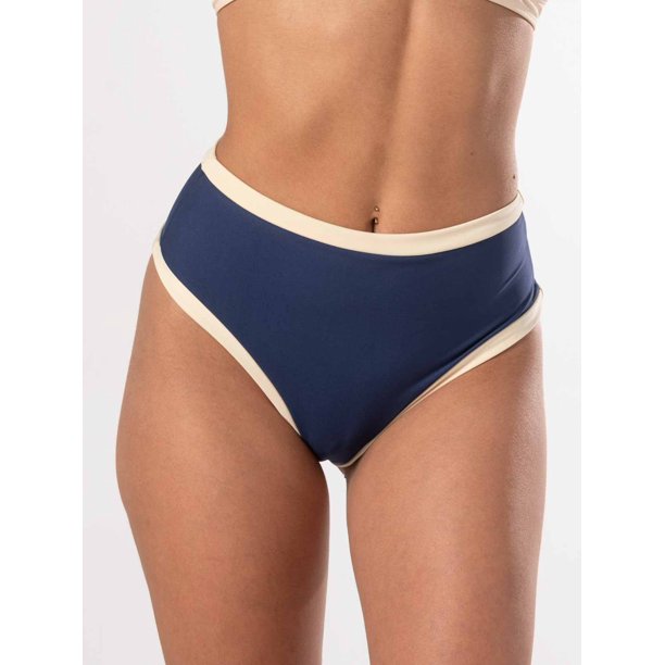 Bottom de Bikini Daikiri Mujer Calzón Tiro Alto Sin Elasticos Azul Marino Crema Protección UV50+