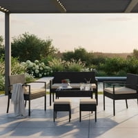 Velazio - Juego De Living Terraza Hawai Beige 6 Personas Cojines Impermeables, Símil Ratan