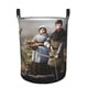 thumbnail image 1 of Medieval Cesta de lavandería de gran capacidad redonda con asa, bolsa para ropa sucia plegable, almacenamiento para dormitorio, baño y lavadero 44x35 cm, 1 of 6