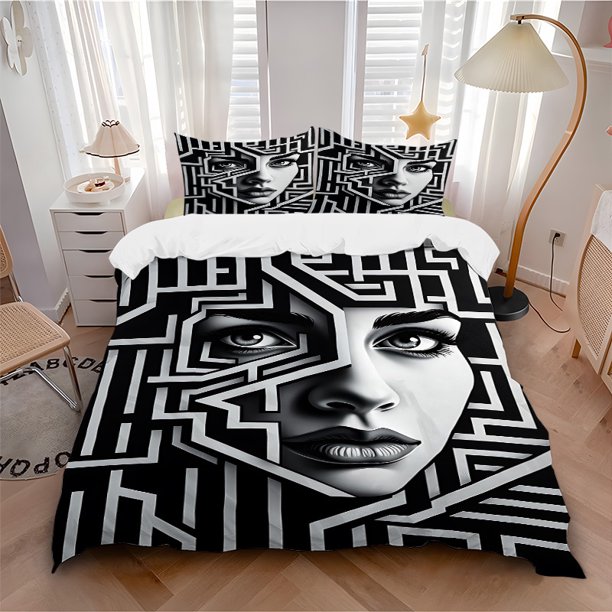 3pcs Abstract Face Art Duvet Cover Set - Soft Breathable Bedding for All Seasons Includes 1 Duvet Cover and 1/2 Pillowcases (No Insert) - Perfect Gift for Family and Friends
