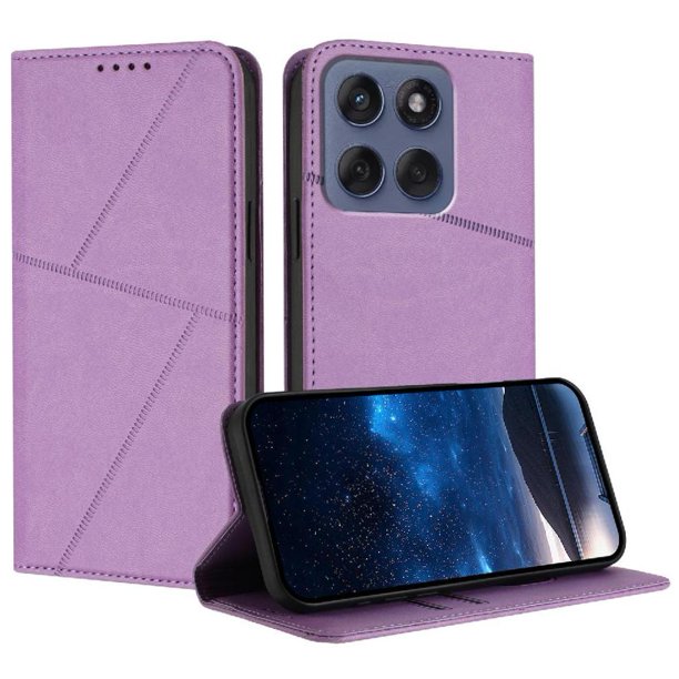 Funda Cartera Magnética para Motorola Edge 60 Fusion 5G Protección Antichoque con Ranuras Morado