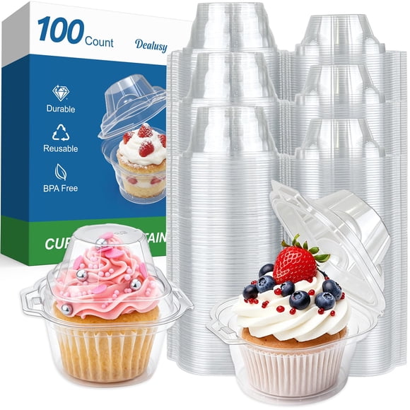 Dealusy Juego de 100 Contenedores Transparentes Herméticos para Cupcakes