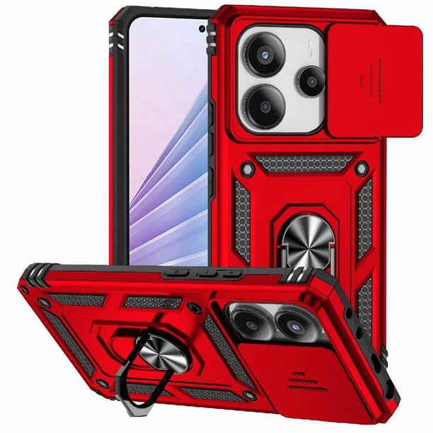 Funda Resistente Anillo Soporte Xiaomi Note 14 4G Privacidad Cámara Montaje Magnético Rojo