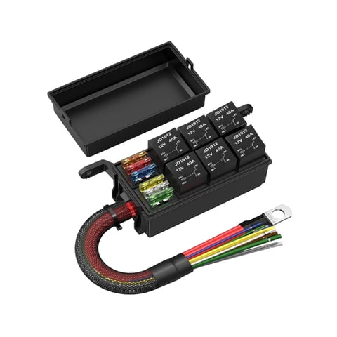Ioensy - Caja De Relé Genérica A Prueba De Polvo, Portafusibles De Cuchilla Precableado De 6 Vías Para Rv, Automóvil, Atv, 12 V