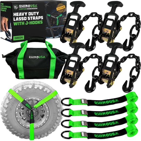 Correas de amarre para coche Rhino USA, paquete de 4 unidades, 2 x 2,4 m, 4,5 T, resistencia a la ro