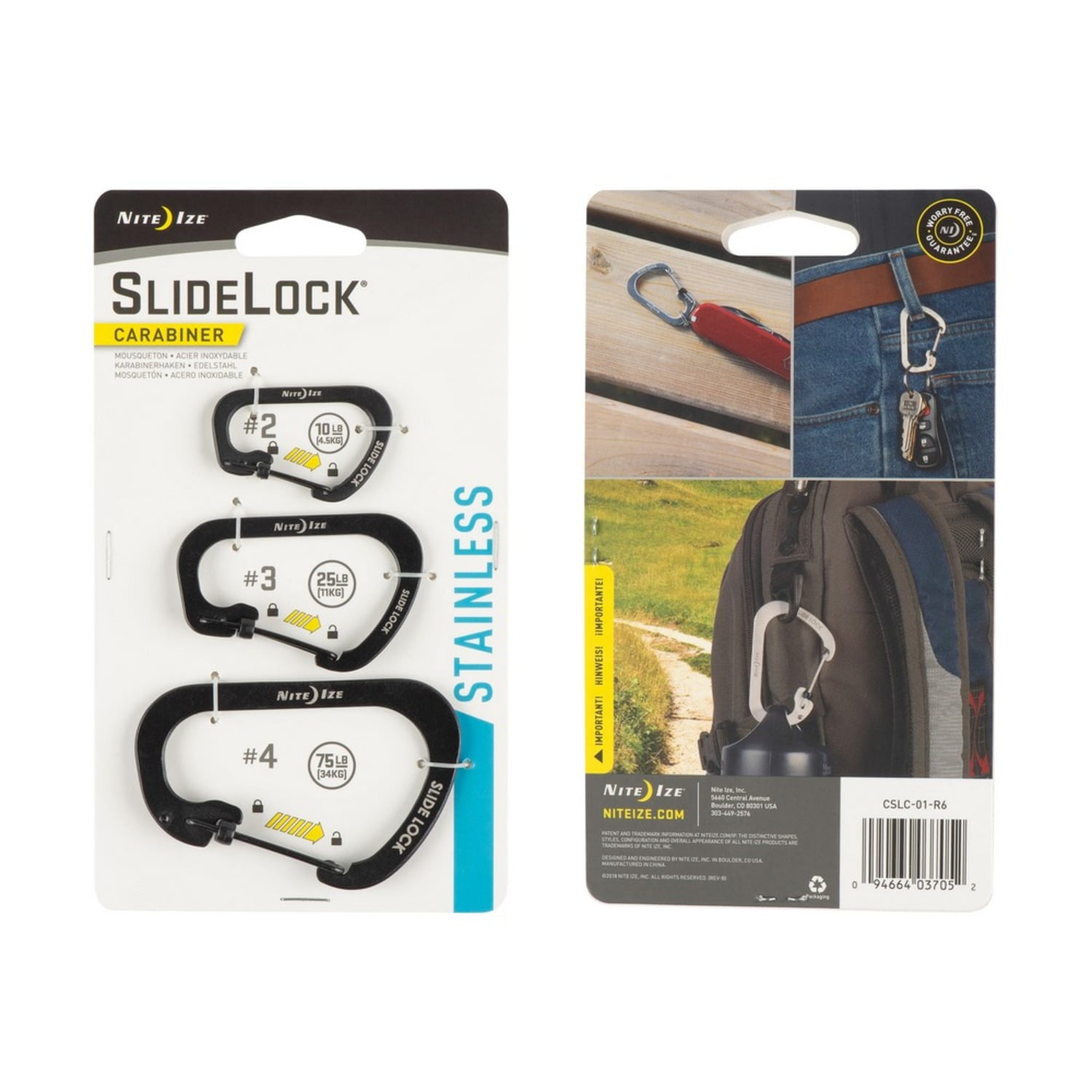 Set Mosquetones Slidelock #2, #3 Y #4 Acero Inoxidable Negro Nite Ize