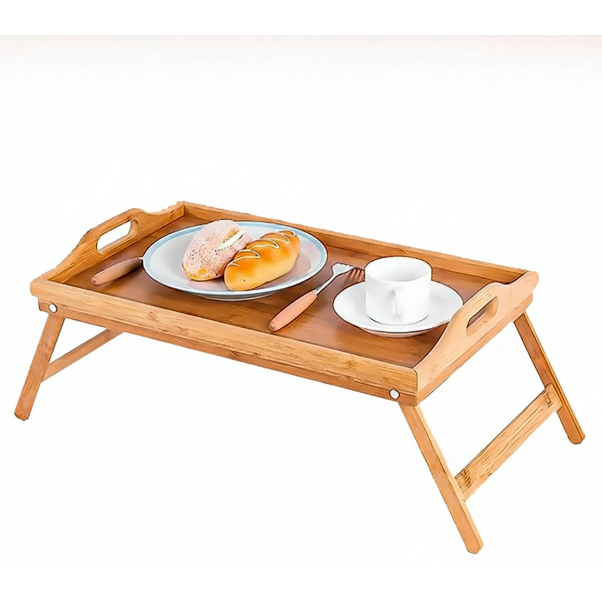 Genérico - Bandeja Desayuno Cama Plegable Madera Natural Multifuncional