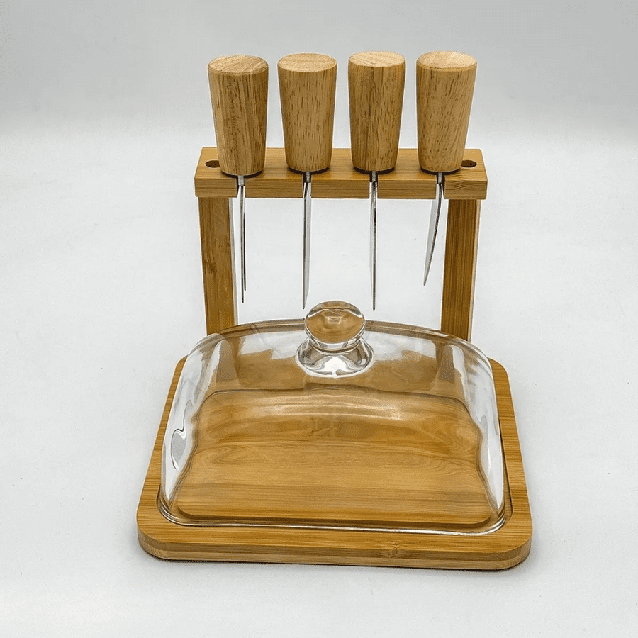 Genérico - Tabla Para Queso Picoteo Cúpula Vidrio Queso 4 Cuchillo Tabla Para Quesos Marrón