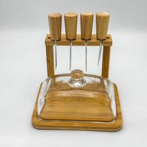 Genérico - Tabla Para Queso Picoteo Cúpula Vidrio Queso 4 Cuchillo Tabla Para Quesos Marrón