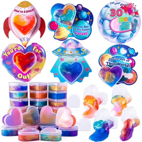 Tarjetas de regalo de San Valentín con Galaxy Slime Stress Relief Toys x30