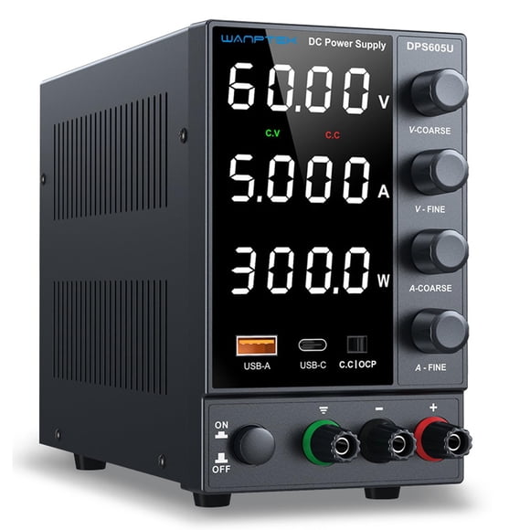 Fuente de alimentación DC WANPTEK POWER Bench 0-60 V 0-5 A con USB y tipo C