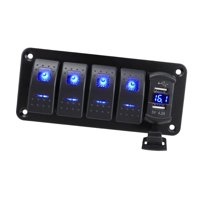 Magideal - Panel De Interruptores Basculantes De 4,2 A Con Cargador Usb Doble, Voltímetro De Aluminio De Alta Resistencia Para Vehículos 5 Pandillas