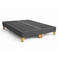 Lore - Base Cama 2 Plazas Lino Gris Plomo - Reforzada Con Patas De Madera / Diseño Moderno