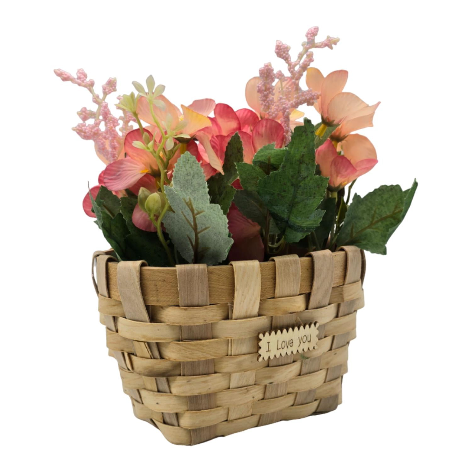 Fliperex - Planta Artificial Macetero Estilo Mimbre Flores Rosados Rosa Claro
