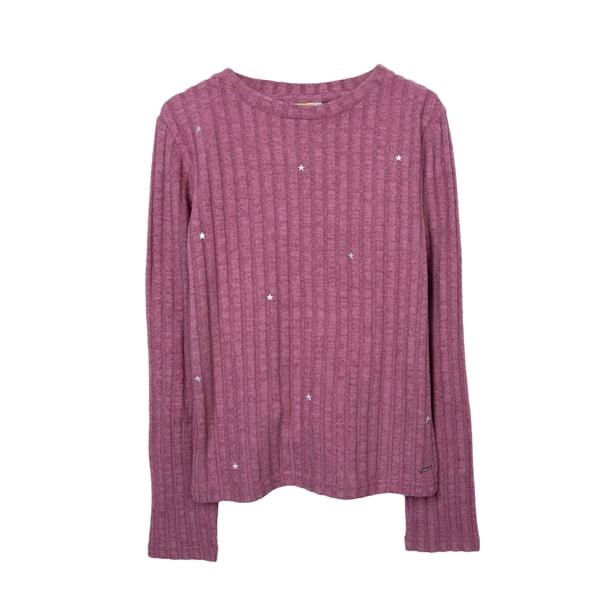 Polera Niña Tejida Manga Larga con Estrellas Ciruela