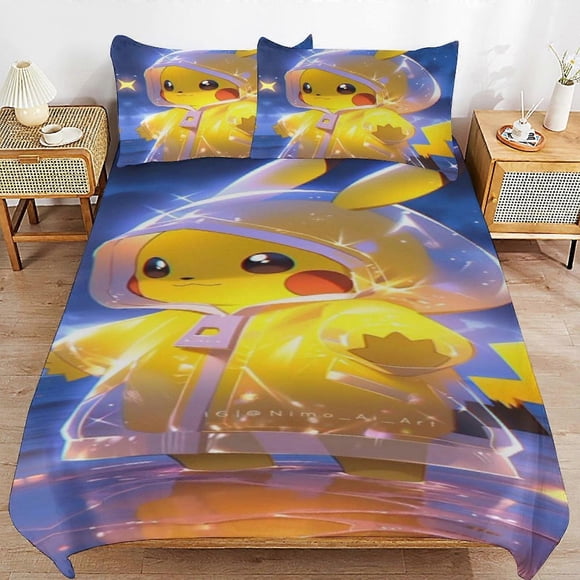 Pi--chu Bed Duvet Cover Microfiber Bedding Se3D Printed Lightweight3 Piece Comforter Se,ams fo
