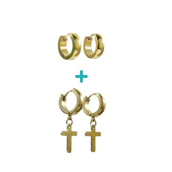 Pack De 2 Argollas Lisas Chunky Huggies Chapadas En Oro 18k
