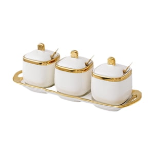 Bothyi - Tarros De Especias De Cerámica Elegante Organizador De Cocina Con Bandeja De Almacenamiento Para El Hogar Dorado