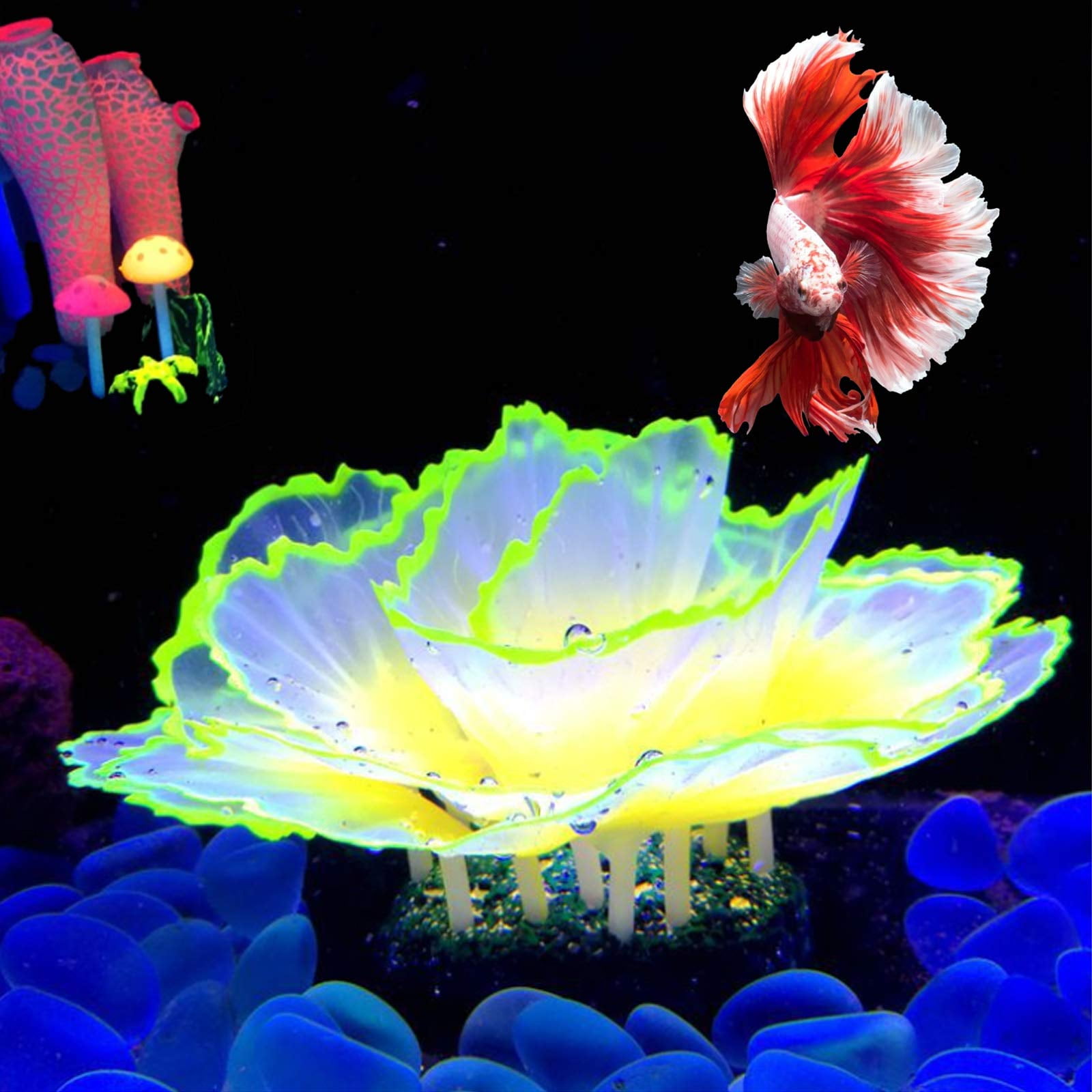 Adorno de coral Besimple 7 × 9 cm con efecto luminoso – Amarillo