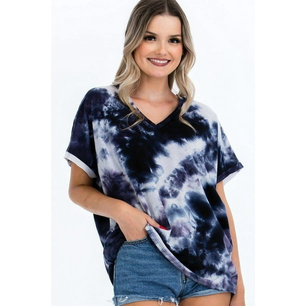 Top Tie-dye con Escote en V y Mangas con Puños.