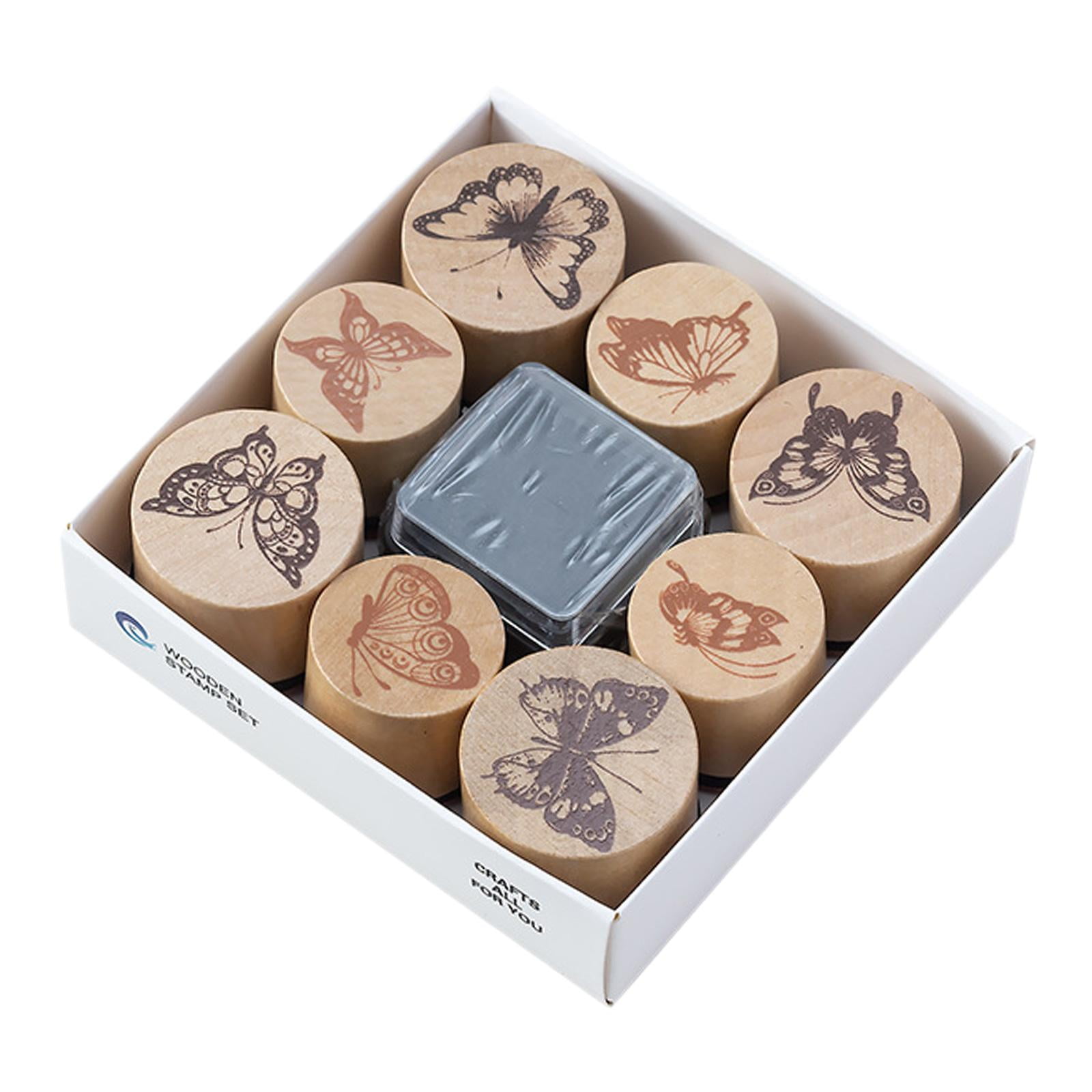 Magideal - Juego De Sellos De Madera, Fabricación De Tarjetas, Sello De Símbolo, Sellos De Madera Portátiles, Herramientas De Bricolaje Para Niños Para Manualida Mariposa