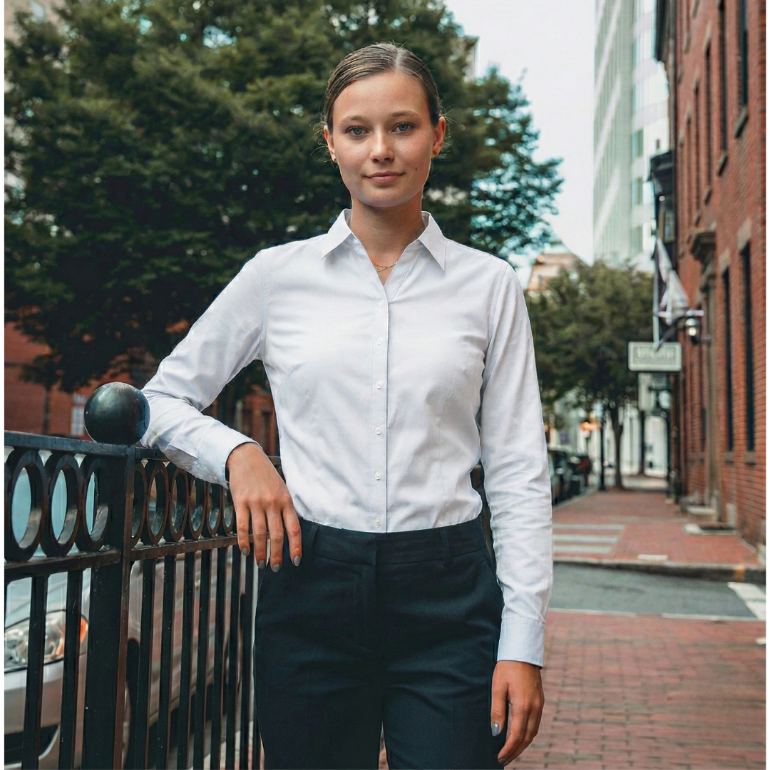 T-World - Blusa Trevira Light Manga Larga Mujer Blanca