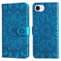 Funda Tipo Cartera Foxdock Para Iphone 16E , Diseño Girasol En Relieve, Cuero Pu, Cierre Magnético, Soporte Y Tarjetero