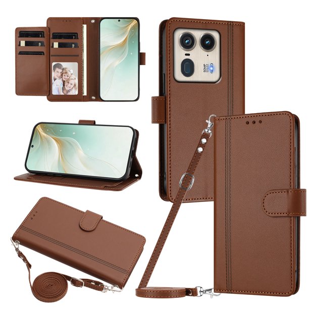 Funda Cartera para Motorola Edge 50 Ultra 5G con Bolsillo para Billetes, Marrón
