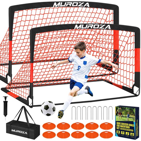 Porterías de Fútbol MUROZA Pop‑Up, juego de 2 con balón y conos