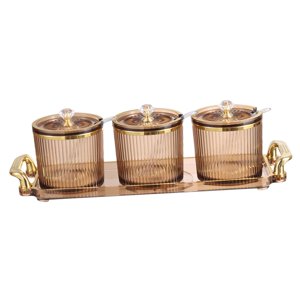 Bothyi - Juego De Botes Para Condimentos Simples Y Elegantes De 3 Piezas Con Tapa De Cuchara Y Base Marrón