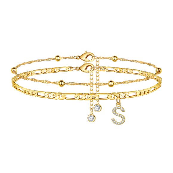 Pulsera Ursteel S Initial, tobilleras ajustables chapadas en oro de 14 quilates