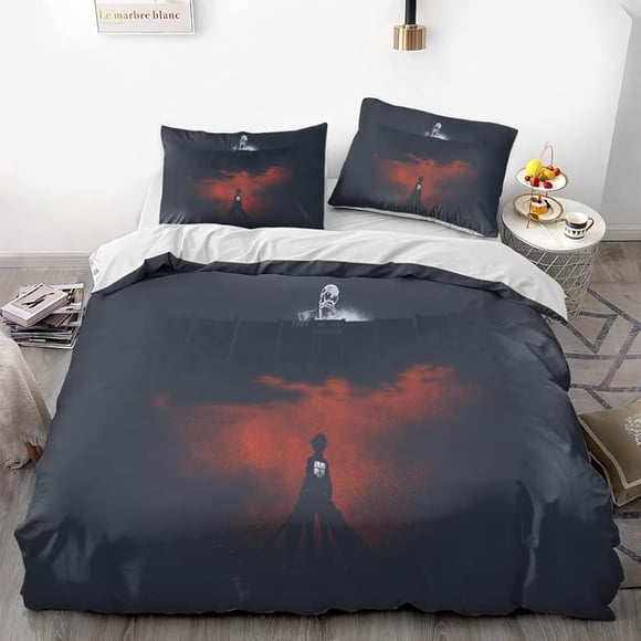 Invad-e on Tita-n Eren Levy-i Anime Soft-t 3D Printe -- d Duvet Co-ver Bedding- Set with -Co-mfort-er Cover