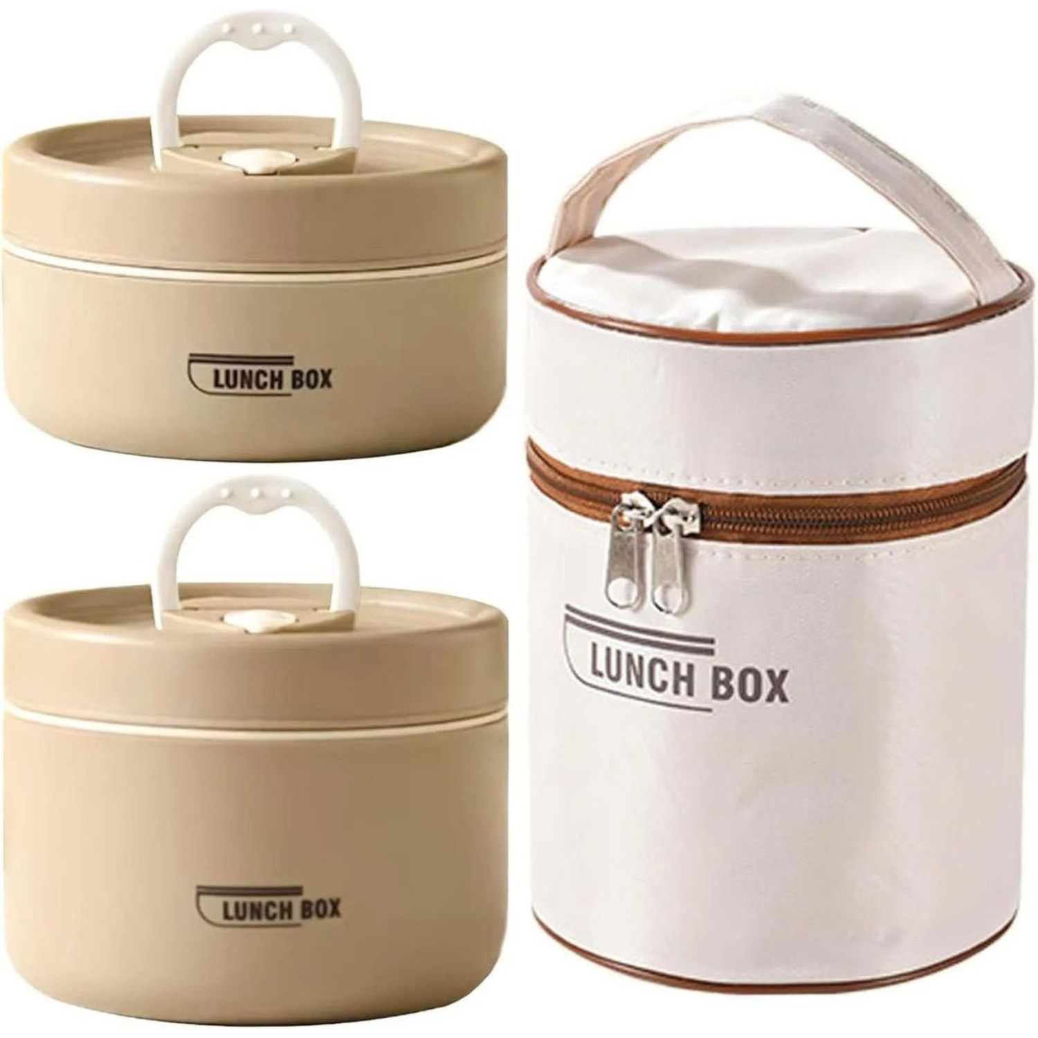 Genérico - Set De Lunch Box Térmica De Doble Nivel Estilo Conservacion Beige