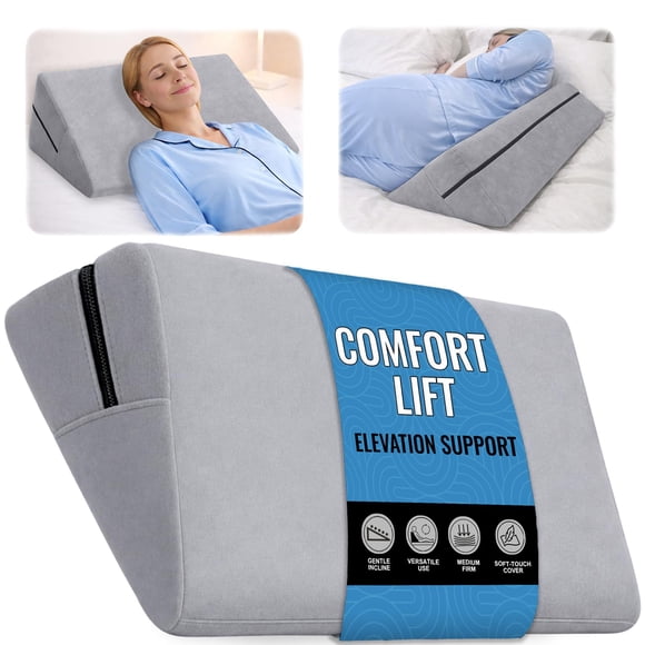 Almohada de cuña para cama Sokoro 18 cm gris con funda lavable