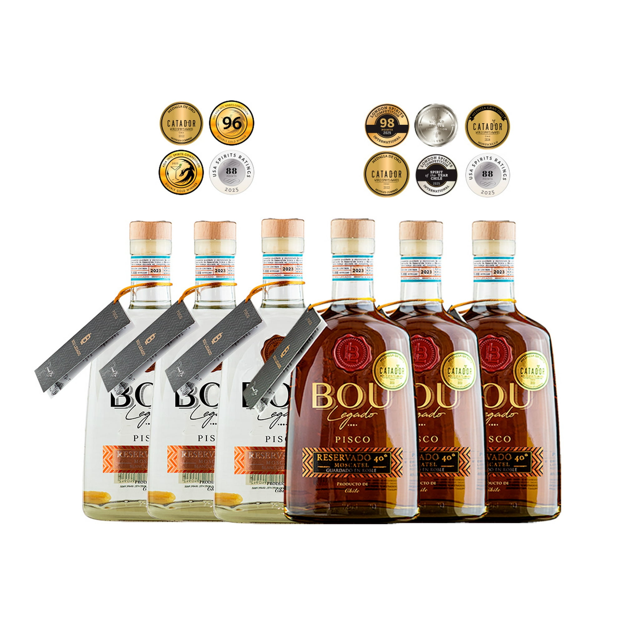 Bou - Caja X6 Piscos Legado 40º Blanco Y Roble
