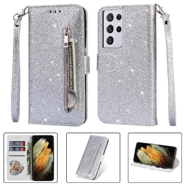 Funda para FOXDOCK Elegante funda Samsung Galaxy S21 Ultra 5G Glitter con cremallera-Ideal para el uso diario