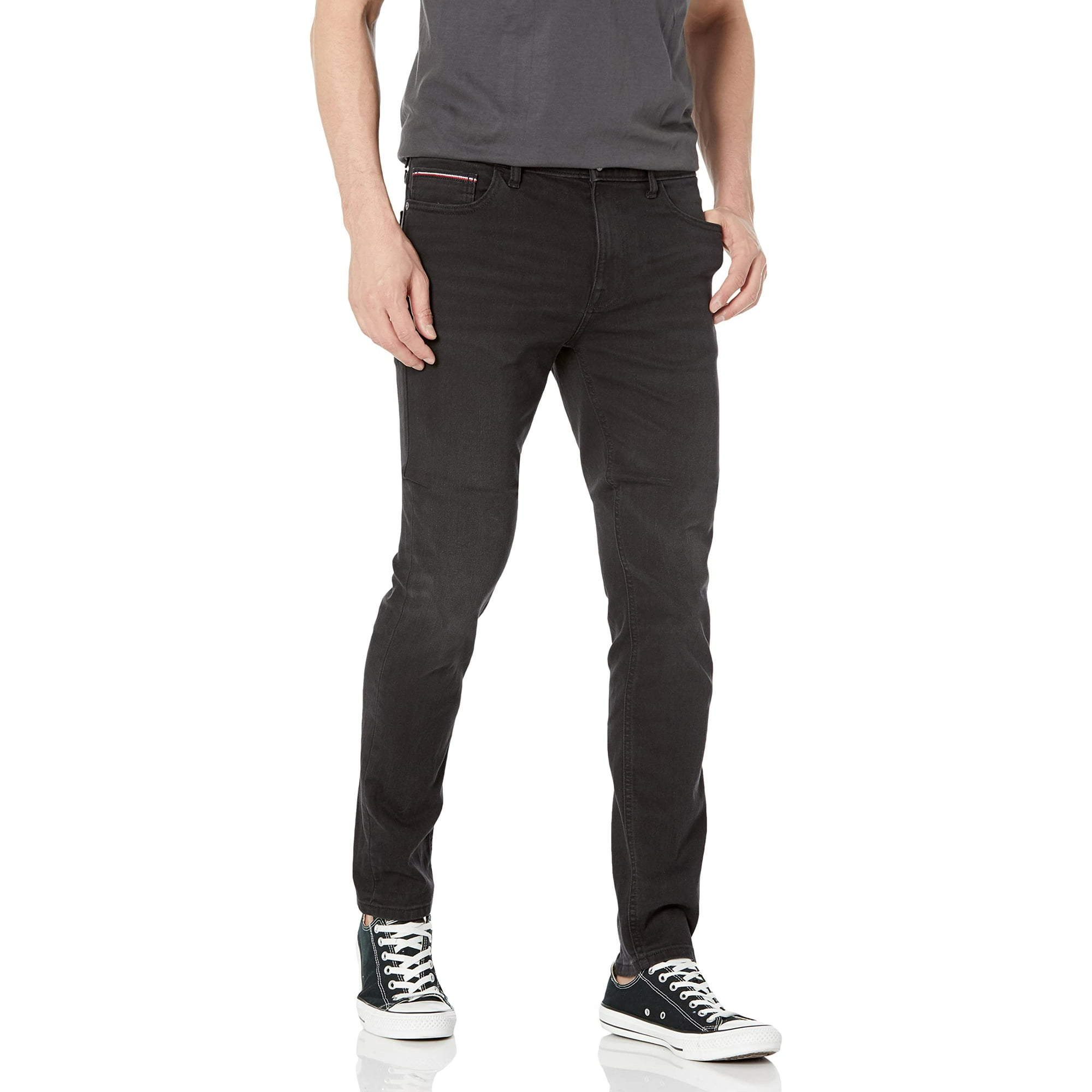 Vaqueros Tommy Hilfiger Para Hombre, Corte Ajustado, Color Negro Lavado