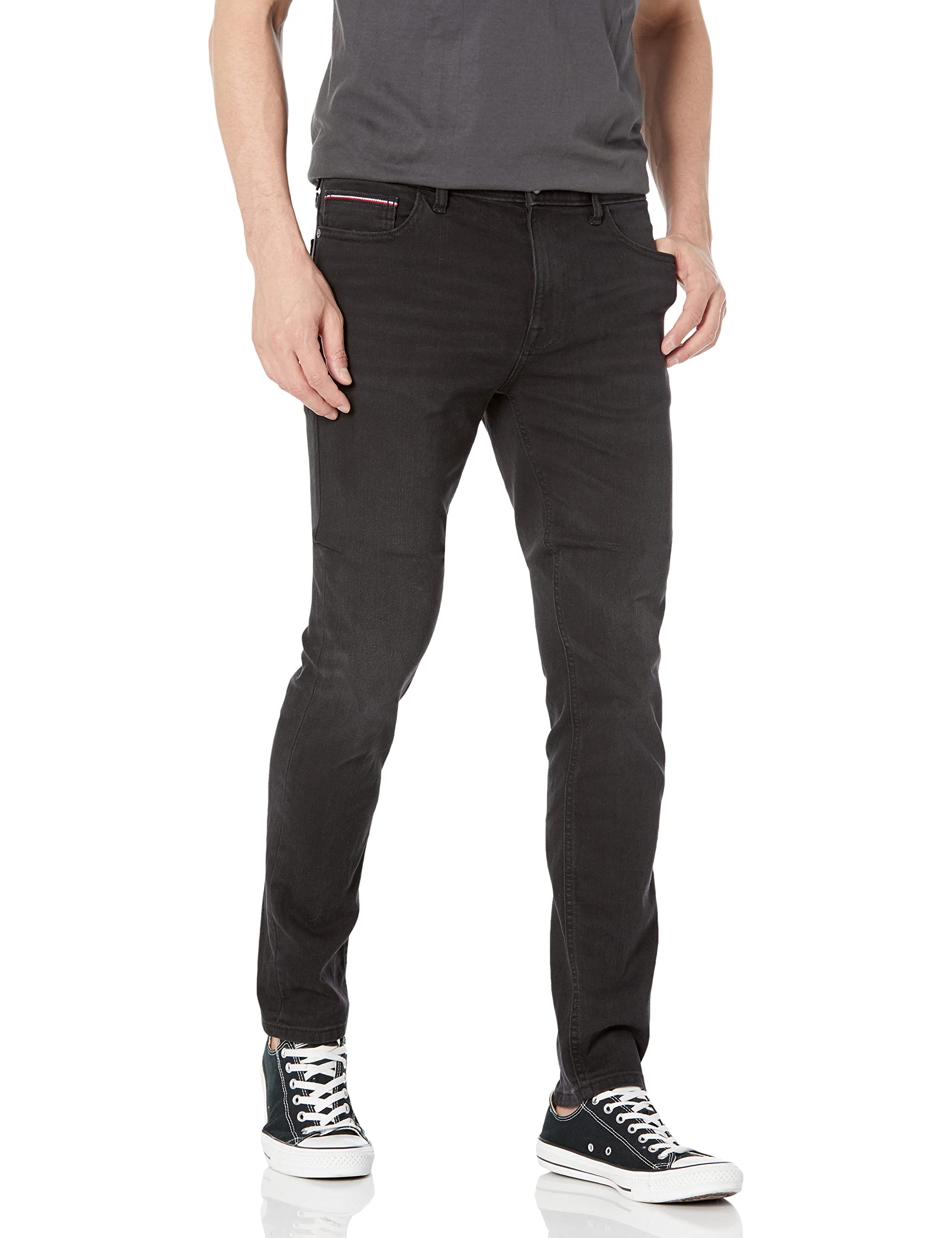 Vaqueros Tommy Hilfiger Para Hombre, Corte Ajustado, Color Negro Lavado