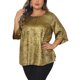 thumbnail image 4 of Agnes Orinda Conjuntos de Halloween para Mujeres Tallas Grandes Tops Metálicos Brillantes Cuello Redondo Camisas de Manga 3/4 Blusas Informales para Fiesta Túnica 4X Oro, 4 of 6
